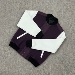 Veste universitaire pour homme en laine/polyester, bicolore violet et blanc, avec doublure en laine, coupe classique, col montant, fermeture boutonnée, décontractée, automne - Product Image 6