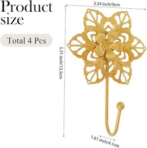 Crochets muraux décoratifs en forme de fleur dorée, porte-manteau ou support, crochet simple vintage doré, robuste, en métal, à fixation murale, rétro, pour suspendre des manteaux - Product Image 4