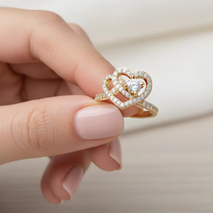 Anillo de Diamantes de Lujo con Doble Corazón Entrelazado, Oro, Amor Eterno, Joyería Fina para Mujer, para Boda o Compromiso - Product Image 4
