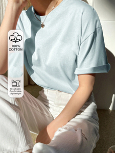 เสื้อยืดโอเวอร์ไซส์ลำลองผู้หญิง ผ้าฝ้าย 100% หนัก 220 GSM คอกลม แขนสั้น สกรีนลายตามสั่ง ไม่หดตัว - Product Image 2