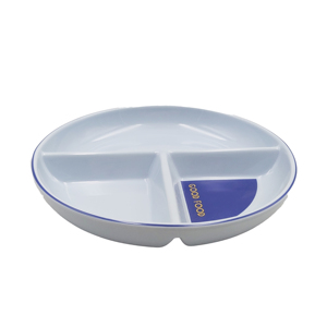 Assiette ronde en céramique à 3 compartiments avec impression « Good Time », plateau de service minimaliste bleu et blanc - Product Image 2