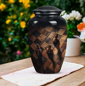Whole Selling <b>Large</b> Aluminium Black Chess Design Cremation Memorial <b>Urn</b> for Adult Ashes Customizable Pattern Classic <b>Large</b> <b>Urn</b> - Product Image 1