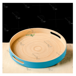 Elegante Bandeja Redonda de Bambú Ecológica, Exquisitamente Hecha a Mano, Estilo Europeo, para Servir Bebidas en Fiestas, Mejora tu Espacio - Product Image 1