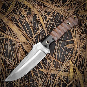 Cuchillos de caza de hoja fija de acero 12C27 con mango de palisandro serrado, bolster negro, punta de gota, Skinner, EDC, para camping, con funda, directo de fábrica - Product Image 5