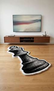 Tapis d'appoint moderne haut de gamme en laine tuftée à la main, motif roi d'échecs, antidérapant, noir et blanc, thème jeu, pour salon et chambre à coucher - Product Image 3
