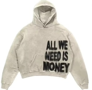 Sudadera con capucha vintage para hombre, personalizada con impresión DTG, estilo cropped oversized, de algodón con efecto desgastado por el sol, de felpa francesa, de alta calidad. - Product Image 1