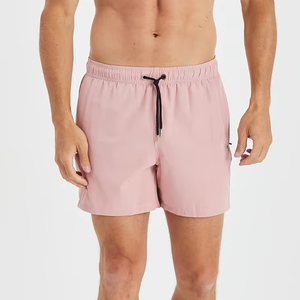 Short de bain rose clair pour homme, dernière conception et logo personnalisé, taille élastique et cordon de serrage, couleur pastel unie, short d'été pour la plage - Product Image 1