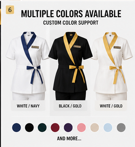 Uniforme Personalizado para Salón de Belleza, Conjunto de Ropa de Trabajo para Spa, Transpirable, de Poliéster, Manga Corta, Marca Privada OEM - Product Image 6
