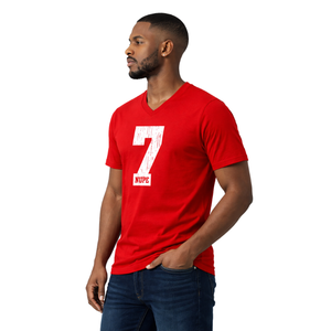 T-shirt col en V Kappa Alpha Psi numéro 7 rouge, vêtement de fraternité grecque avec motif audacieux, confort premium et coupe élégante - Product Image 3
