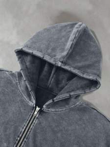 Sudadera con capucha vintage con efecto acid wash para hombre, oversize, con cremallera, doble capucha, hombros caídos, manga larga - Product Image 2