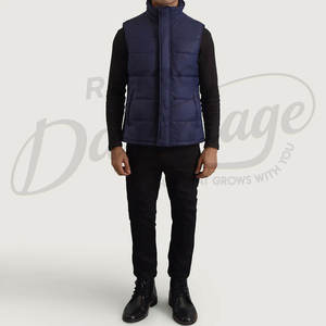 Gilet matelassé personnalisé pour homme, bleu marine, chaud pour l'hiver, col montant, imperméable, sans manches - Product Image 4
