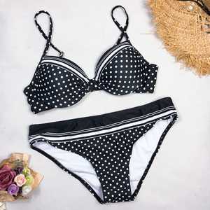 Women's Bikini Set <b>Crossed</b> Halter <b>Top</b> High Waist Bottom Striped Contrast Binding Spandex Polyester Stretch Swimwear - Product Image 2