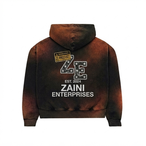 Sudadera con Capucha de Felpa de Algodón y Poliéster de 450 GSM, Color Marrón Negro Lavado Ácido, con Bordado Personalizado, Impresión de Logotipo, OEM, ODM - Product Image 2