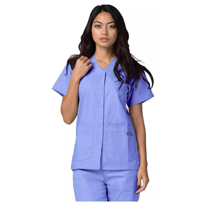 Ensembles de blouses médicales unisexes à col en V, manches courtes, couleur unie, mélange polyester-coton, tissu respirant, coupe décontractée, poches, usage hospitalier - Product Image 4