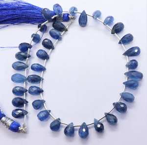 AAA Natural Blue Kyanite Faceted Teardrop Briolette 5x7-5x9 MM Kyanite <b>Gemstone</b> Beads 9 Inch Faceted Kyanite Side Drop Beads - Product Image 1