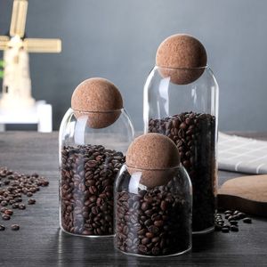 Set di vasetti minimalisti sigillati in sughero 1 Set di vasetti per tè e caffè in vetro per cibo secco e caramelle per contenitore per barattolo di palline - Product Image 1