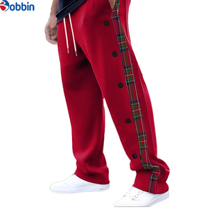 New Fashion Comfortable Vintage Side Button Striped Patchwork Pants Mens Trendy <b>Drawstring</b> Loose Straight <b>Trousers</b> Men Pants - Product Image 1