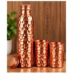 Juego de Botellas de Agua de Cobre Hechas a Mano con Acabado Martillado, Portátiles para Viaje, con Tapas, Diseño Tradicional - Product Image 1