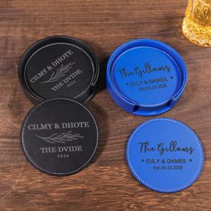 Custom Genuine Leather Coasters Set Decorative <b>Table</b> Mat Wholesale Waterproof Beverage Mug Pad Home Accessories LC-0031B - Product Image 6