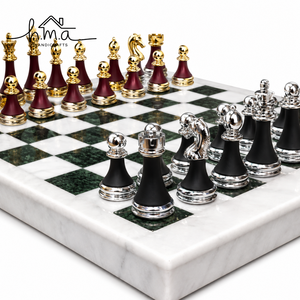 Luxury Brass <b>Chess</b> <b>Set</b> Brown Square <b>Wooden</b> Storage Board Gold Silver and Red Colour Handmade Royal Strategy Game Decor - Product Image 5