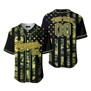 Maillot de baseball personnalisé noir, vert-jaune camouflage drapeau américain, vêtements de baseball de haute qualité, uniforme sportif - Product Image 1