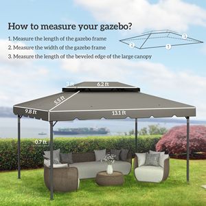 13FT X 10FT Gray Replacement <b>Canopy</b> for Model 84C 101 or 84C 144 Gazebo 101 or 144 with Double Vented <b>Roof</b> (TOP ONLY) - Product Image 3