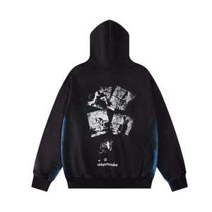 เสื้อฮู้ดดี้โอเวอร์ไซส์ลายกราฟิกสไตล์สตรีทแวร์แบบหนาพิเศษ วินเทจ ย้อมสีเอซิด สไตล์ Y2K สำหรับผู้ชายและผู้หญิง คุณภาพสูง ผ้าฟลีซ - Product Image 3
