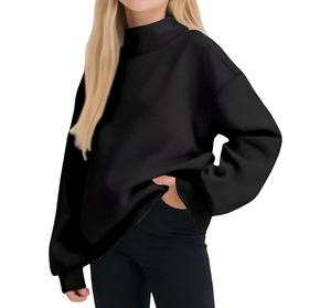 Women <b>Mock</b> <b>Neck</b> Sweatshirt Oversized Pullover Long Sleeve Fleece Warm Casual Streetwear Autumn Winter Fashion <b>Top</b> Front - Product Image 6