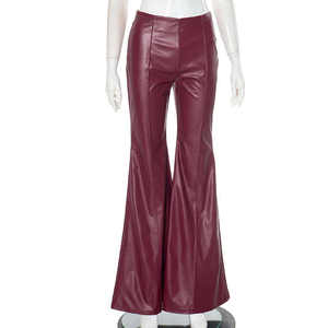 Pantalones de cuero de cintura alta para mujer, corte acampanado, con detalle de pliegues en los muslos, cremallera trasera, pantalones de noche modernos - Product Image 6