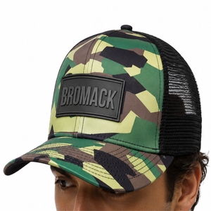 Casquette Trucker Unisexe Personnalisable Motif Camouflage Toile Noire Dos en Maille Éponge Patch Avant Visière Courbe Fermeture Snapback Réglable - Product Image 6