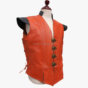 Haute Qualité En Gros Boucle Respirant À La Main 2 Côté Lacé Orange Gilet En Cuir Service D'OEM - Product Image 2