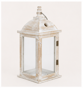 Farol de Madera Blanca Lavada, Estilo Vintage, para Decoración del Hogar y Jardín, con Paneles de Vidrio, Portavelas Decorativo - Product Image 2