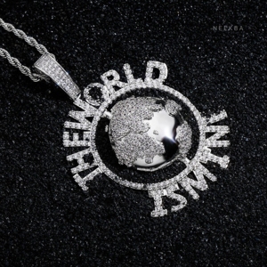 The World Is Mine Earth Pendant - Iced Out Hip Hop Pendant Handmade Moissanite 925 Silver Pendant, Crafted by Indian Artisans - Product Image 3