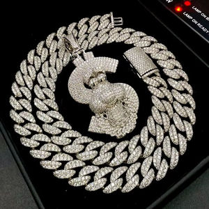Iced Out $ 14mm VVS Moissanite Miami Cuban Link Chain Pass Diamond Hip Hop 925 Sterling Silver Fine Jewelry Men Necklace <b>Watch</b> - Product Image 1