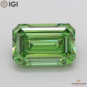 CVD Lab Grown Diamond VS1 Clarity Fancy Vivid <b>Green</b> Color 3.00 CARAT Emerald Cut With IGI Certified For Custom Wedding Ring - Product Image 1