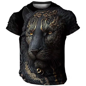 Nouveau T-shirt Homme Oversize à Manches Courtes en Maille Unie, Imprimé Lion Dominant 3D, Collection Été 2026 - Product Image 1