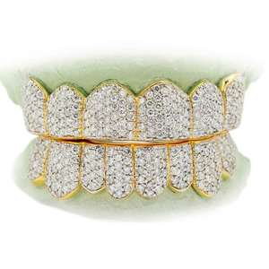 Grillz Hip Hop de Luxe Plaqué Or, Ensemble Complet, Entièrement Sertis de Diamants Micro-Pavés Ronds, Personnalisés, Bijoux pour Dents - Product Image 1