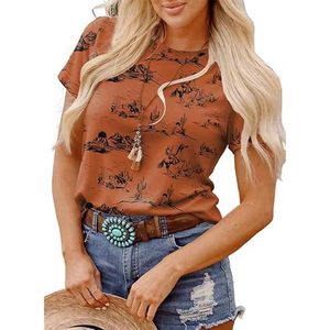 Camisetas de Verano para Mujer, Manga Corta, Cuello Redondo, Estampado Occidental, Estilo Casual y Lindo, Ropa 2026 - Product Image 1