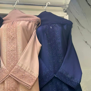 Abaya Modeste de Dubaï en Gros, Perlée et Pailletée, à Manches Longues, Traditionnelle Musulmane, Faite à la Main, pour Mariage, en Polyester Respirant, Col en V pour Femme - Product Image 1