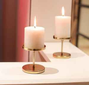 Support de bougie moderne en métal doré fait main, durable, minimaliste, de luxe, pour bougies chauffe-plat et pilier, centre de table décoratif pour la maison - Product Image 3
