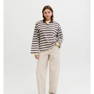 Polo pour femme de haute qualité, original, avec logo personnalisé, t-shirt extensible, chemises de golf, polo rayé oversize à manches longues, streetwear, OEM - Product Image 3