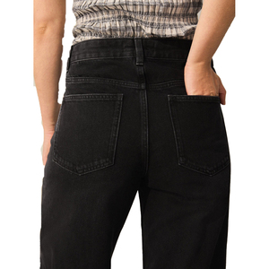 Jeans en denim déchiré pour femme, taille haute, coupe droite, délavage vintage, style streetwear décontracté, vêtements personnalisables avec logo - Product Image 5
