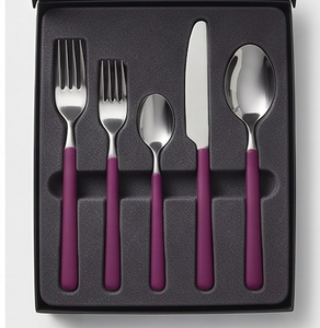 Ensemble de couverts modernes avec manches violet foncé, ustensiles en acier inoxydable, compatibles lave-vaisselle, couverts de voyage - Product Image 6