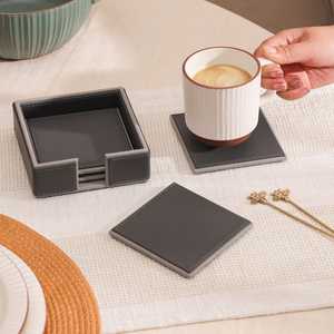 Indischer Lieferant Kunstleder-Matten & -Untersetzer Einzigartige Tassenförmige Tee- und Kaffee-Untersetzer Leder-Holz-Untersetzer-Set mit Halter - Product Image 3