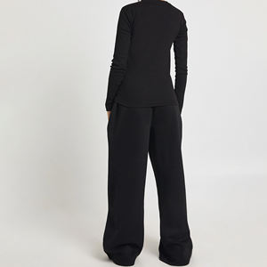 Top Trending Women's Two Piece <b>Knitted</b> <b>Set</b> Long Sleeve Top Wide Leg Pants Solid Color Loose Fit All Seasons Casual - Product Image 5
