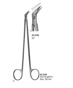 Tijeras Potts-Smith 60 °   Tijeras Quirúrgicas Cardiovasculares Anguladas de Acero Inoxidable de 180 mm, Instrumento Médico Reutilizable - Product Image 1