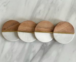 Ensemble de sous-verres minimalistes en marbre blanc et or, sous-verres en pierre naturelle pour bureau et maison, élégants cadeaux et souvenirs de mariage - Product Image 6