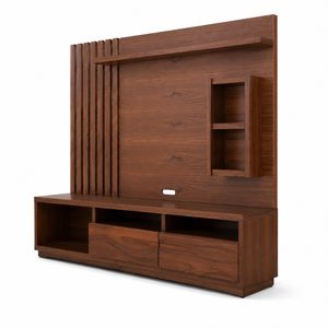 Meuble TV mural moderne en teck massif, console multimédia, centre de divertissement, meubles sur mesure pour hôtel, appartement, villa, salon - Product Image 3