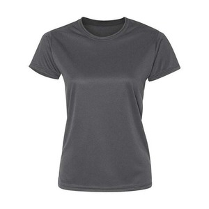 T-shirt à col rond à manches courtes pour femme, 100% polyester, séchage rapide, couleur unie, coupe décontractée, longueur normale, toutes saisons, tissu tricoté - Product Image 1