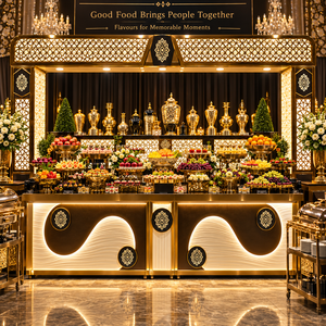 Mostrador de Buffet para Bodas Zyrelune, Moderno, Clásico, Estilo Imperial Arabesco, Iluminado, de Acero Inoxidable, para Uso en Interiores/Exteriores - Product Image 4